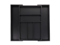 Tabuleiro De Talheres Ajustável Relaxdays, Bambu, 5 X 30,5-49 X 46 Cm, 5-7 Compartimentos, Organizador De Gavetas, Preto