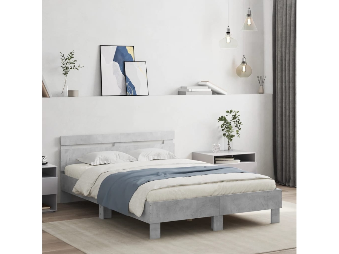 Cama Con Cabecero Madera De Ingeniería Gris Hormigón 120x190 Cm