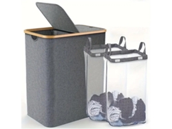 Cesto De Ropa De Bambú Con Doble Tapa, 150 L.