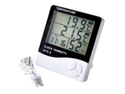 Termómetro e higrómetro digital HTC 2 para uso en interiores con pantalla grande, precisión calibrada, reloj y alarma para el hogar y la oficina.