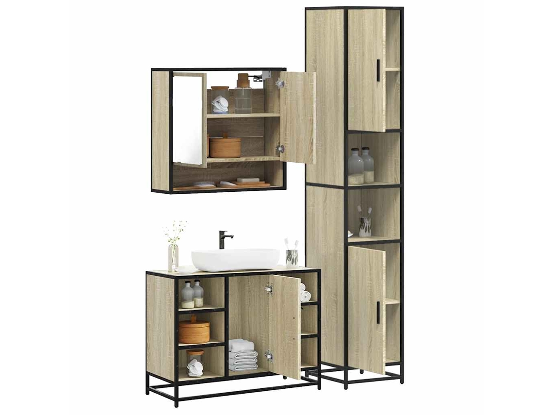 Juego de muebles de baño de 3 piezas Derivatives Oak Wood Sonoma Wsd27619 Lovely Home