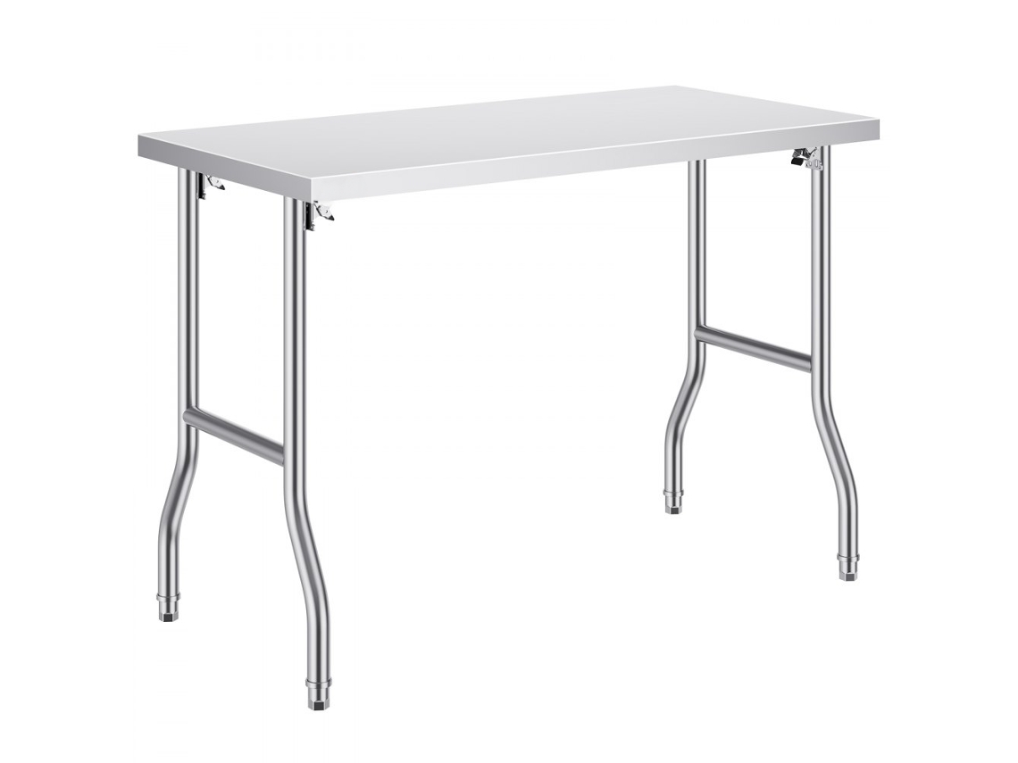 Mesa plegable de acero inoxidable de 122 x 61 cm con estructura reforzada para cocina profesional Tekmaquinas