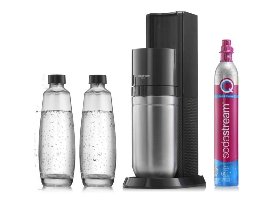 Máquina de agua con gas y refresco Sodastream Duo Black, 2 botellas de vidrio, 1 recarga de gas de 60 l