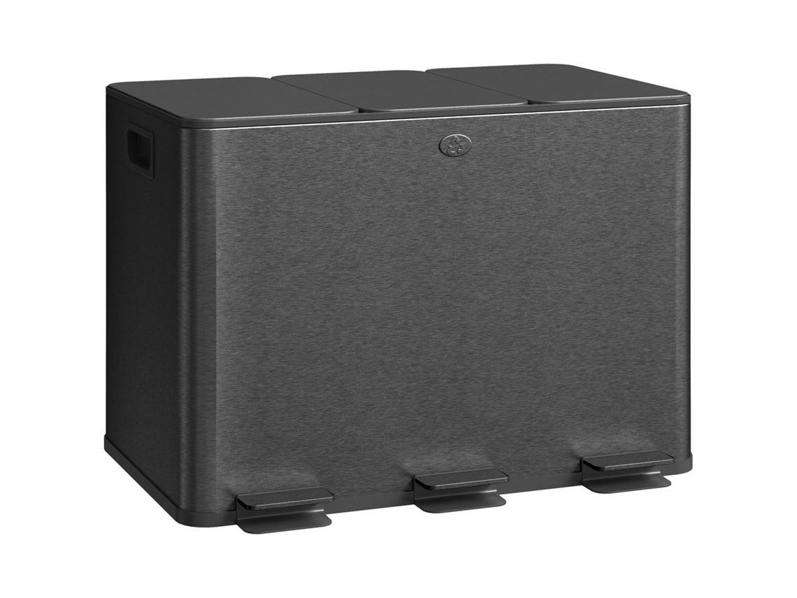 Cubo de reciclaje de cocina con 3 compartimentos, 20 litros cada uno, negro.