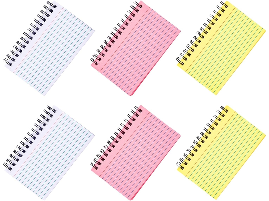 Juego De 6 Cuadernos Rayados Con Espiral, 7,6 X 12,7 Cm, Blanco, Rosa Y Amarillo.
