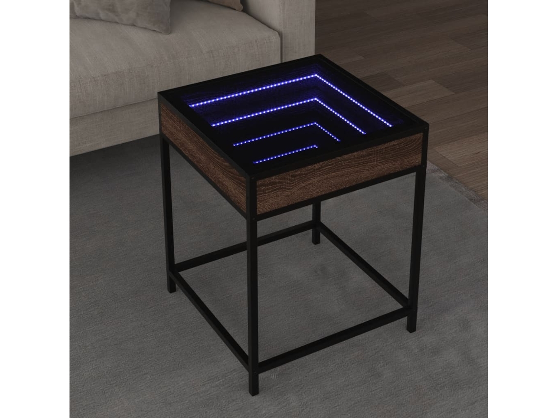 Mesa De Centro | Mesa De Café | Mesa De Salón Con Infinity Led Marrón Roble 40x40x51 Cm
