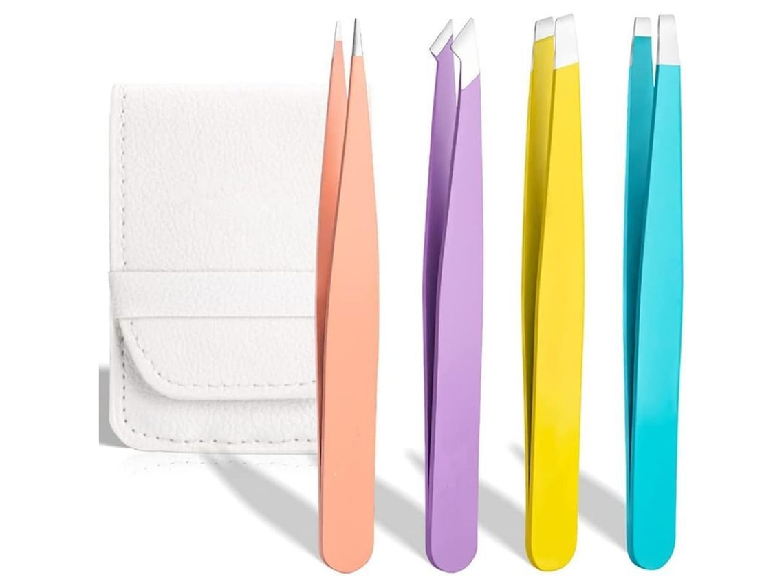 Juego De 4 Pinzas De Acero Inoxidable, Con Puntas Oblicuas Y Puntiagudas, Precisas Para Cejas Y Vello No Deseado.
