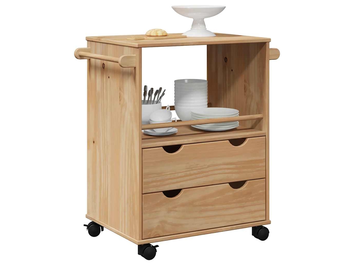 Carrito de cocina Otta de 59x45x80 cm, madera maciza de pino.