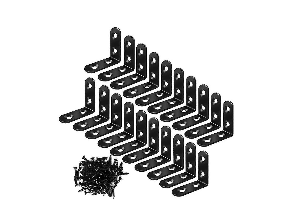 20 Soportes De Esquina En L De Acero, Refuerzos Metálicos Para Estantes Y Muebles De Madera Negro