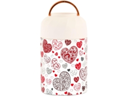 Tarro Térmico De Acero Inoxidable Con Cuchara Diseño Corazones Y Lazos Rojo Marrón 500 Ml Grado Alimentic...