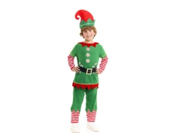 Disfraz de Elfo Polar verde y rojo con cinturón para niño