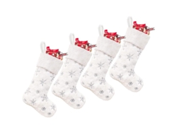 Calcetines Navideños Plateados Con Diamantes De Imitación Para La Familia Y Los Niños, Decoración Blanca, 48 Cm (19 Pulgadas)