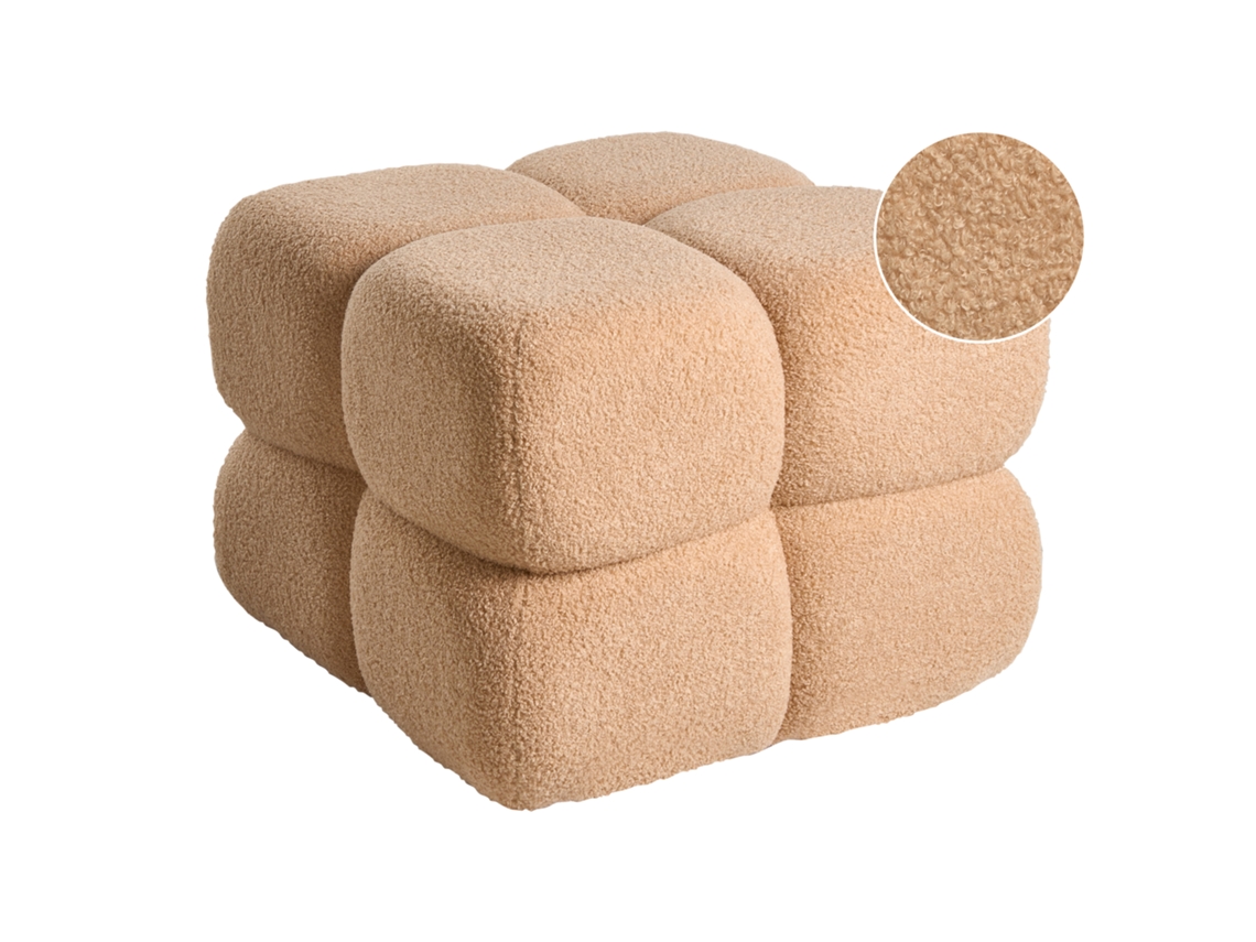 Pufe Beliani Caliente De Bouclé Creme 60x60x44