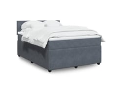 Cama Box Spring Con Colchón Terciopelo Gris Oscuro 140x190 Cm