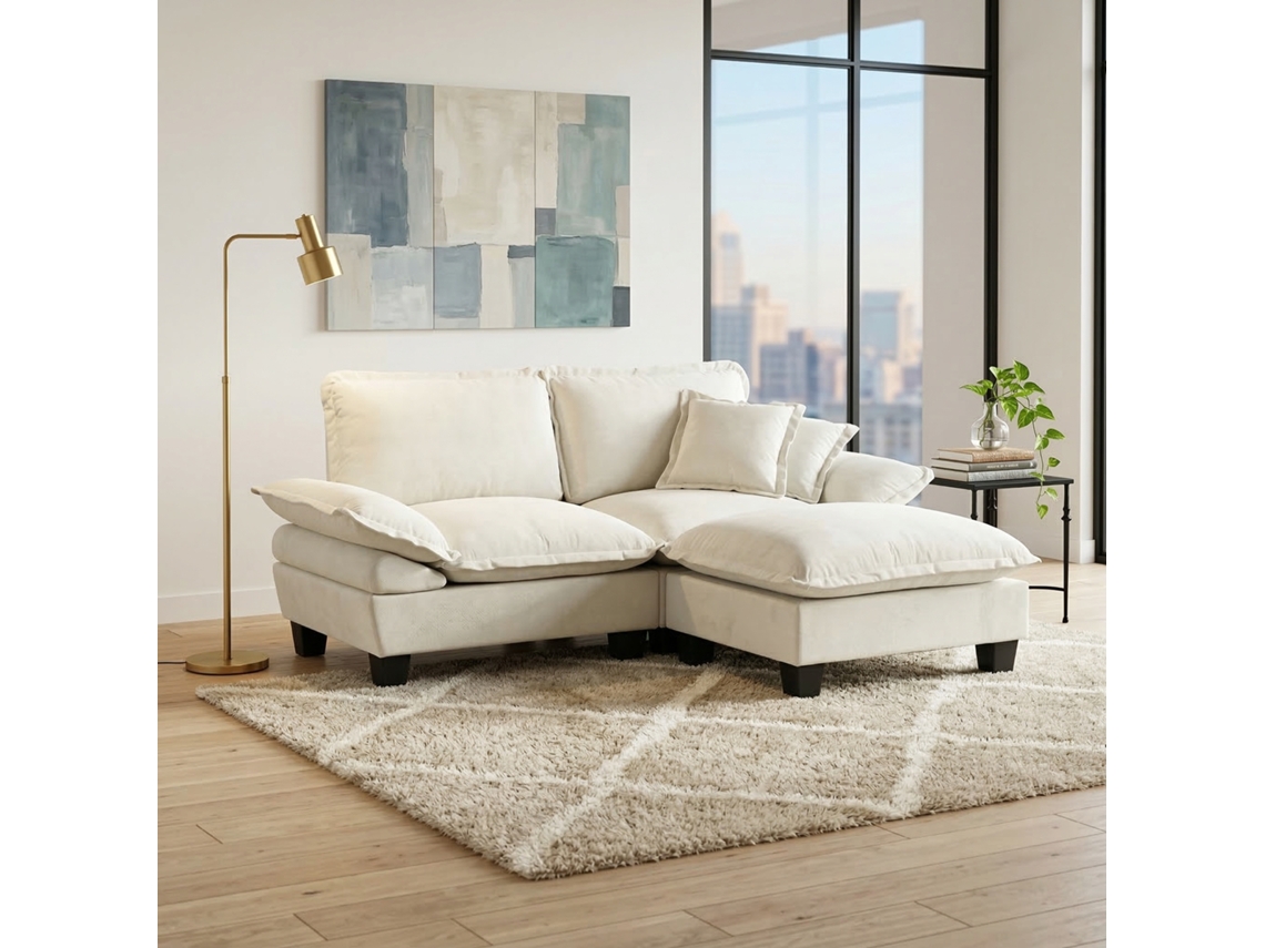 Sofá Esquinero Cloud Sailboat Chenille 1 Otomana 2 Cojines Beige