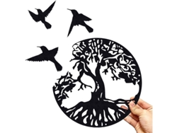 Árvore da Vida com Pássaros, Decoração de Parede em Metal Fasst, 30cm, para Sala de Estar, Sala de Jantar e Jardim