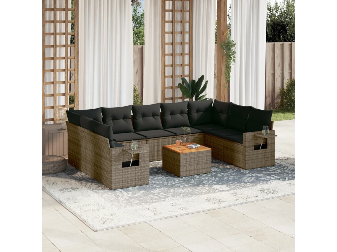Conjunto de sofá de jardín de 10 piezas con cojines, ratán gris, DKD Home Decor