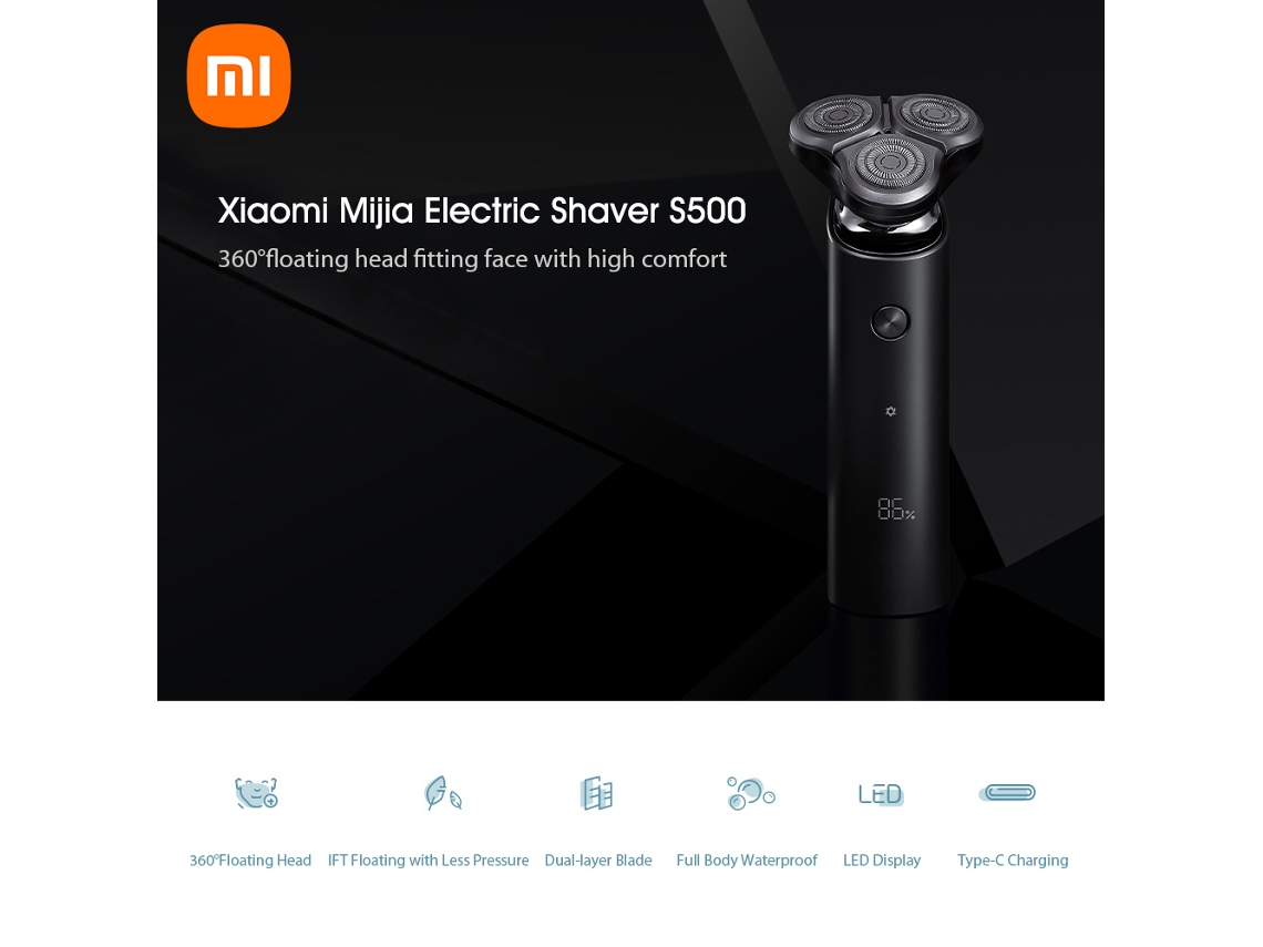 Aparelho De Barbear Elétrico Xiaomi Mijia S500 Ipx7 À Prova D'água Com Cabeça De Lâmina Flutuante Tripla E Tela Led