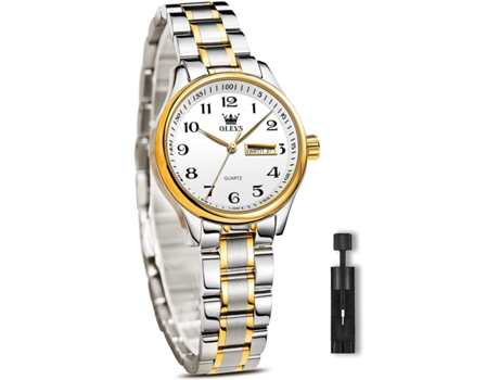 VEANXIN Reloj de Cuarzo con Diamantes para Mujer Calendario Reloj Impermeable con Fase Lunar(oro blanco plata)