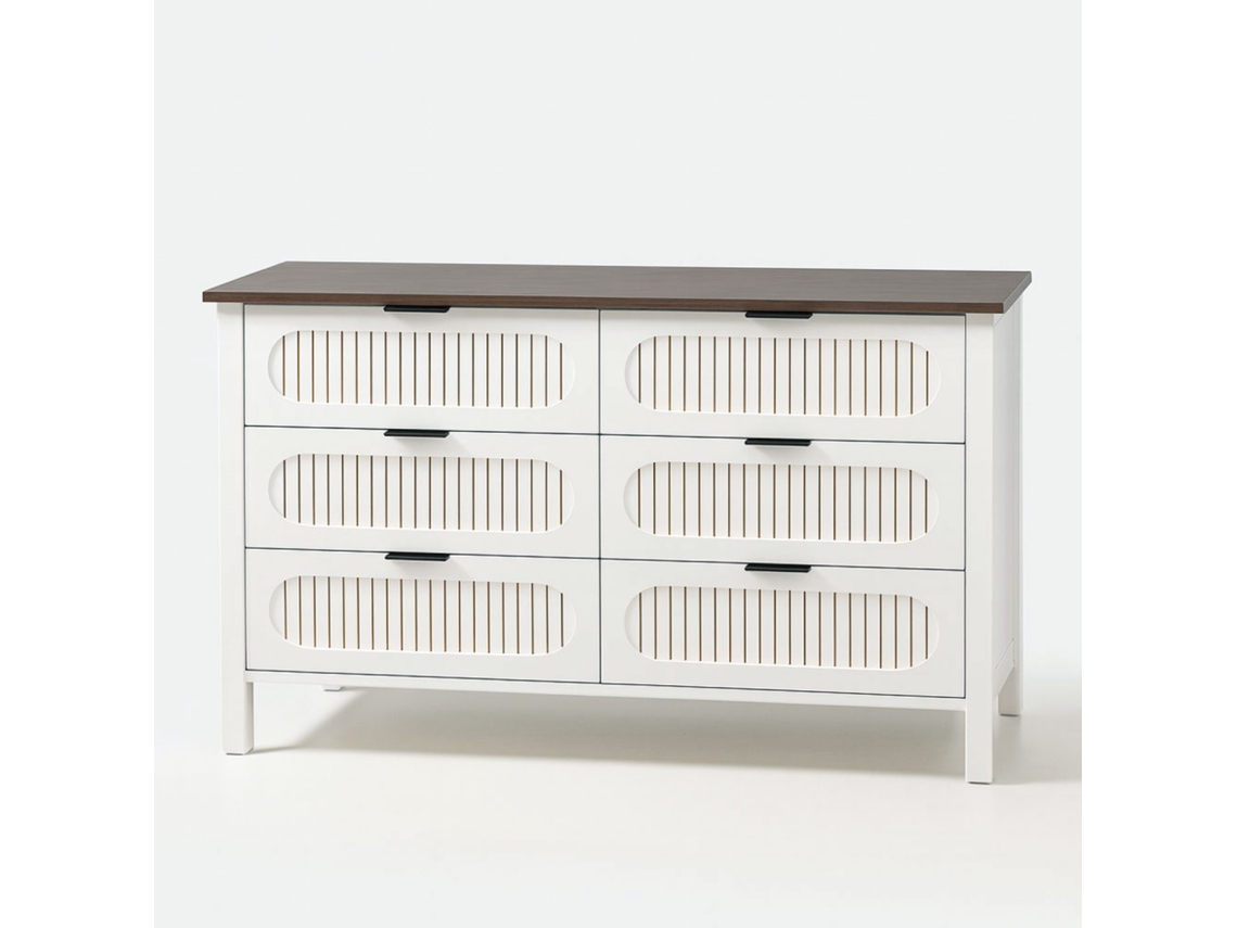 Cómoda Brix con 6 ranuras en blanco y madera 120 cm Concept U