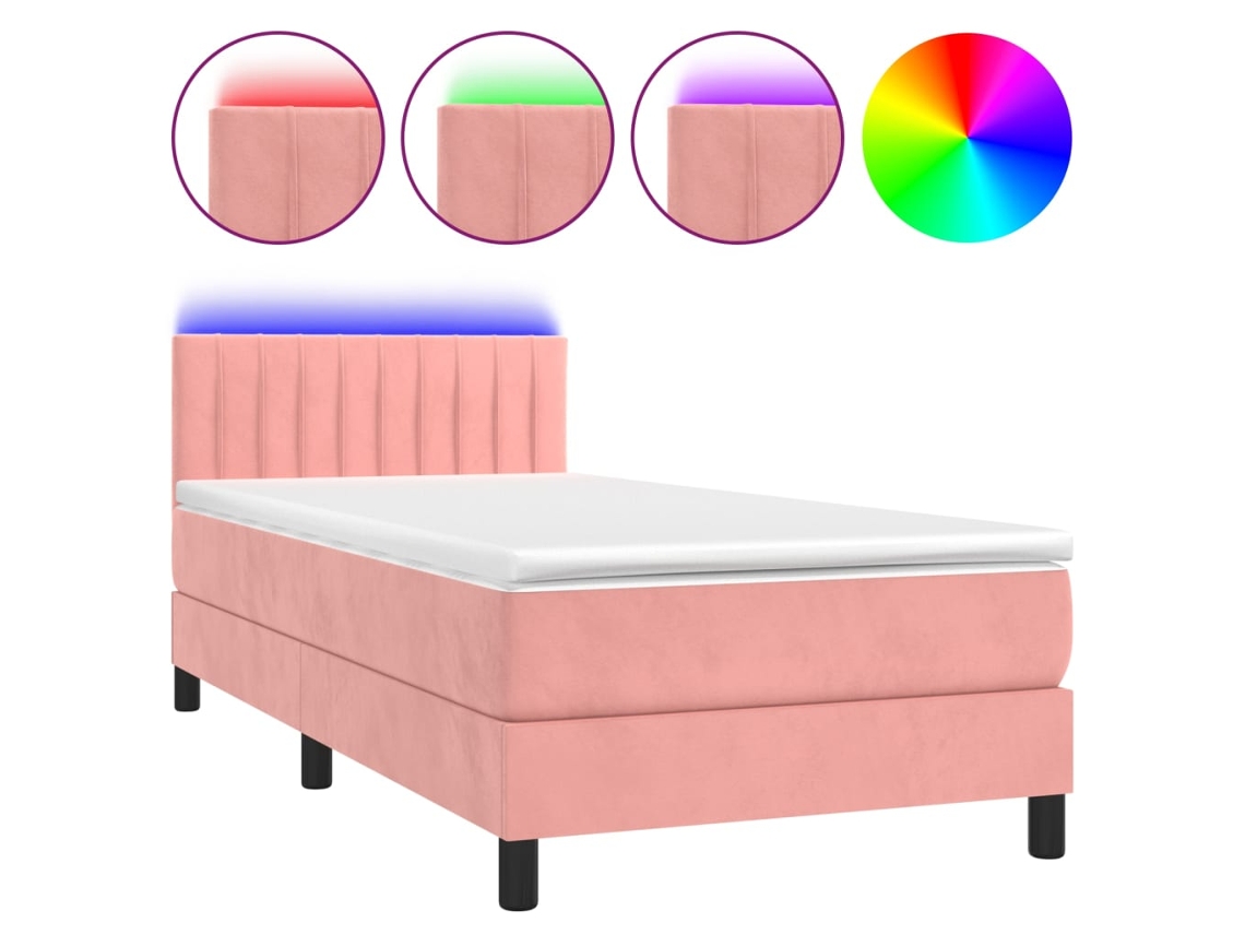 Maison Exclusive - Cama Box Spring Colchón Y Led Terciopelo Rosa 90x200 Cm