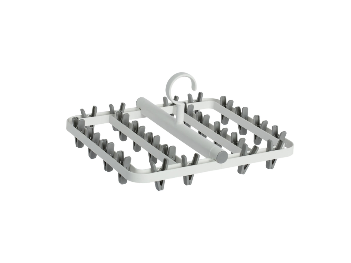 Tendedero plegable con 24 pinzas para calcetines y ropa interior, blanco/gris