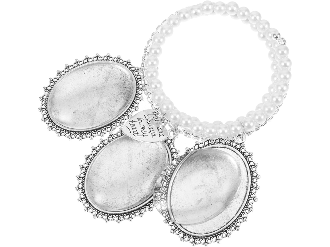 Pulsera Perlas Plateadas Bodas Accesorio Multifuncional Metal Plástico Marco Fotos Personalizado Celebraciones