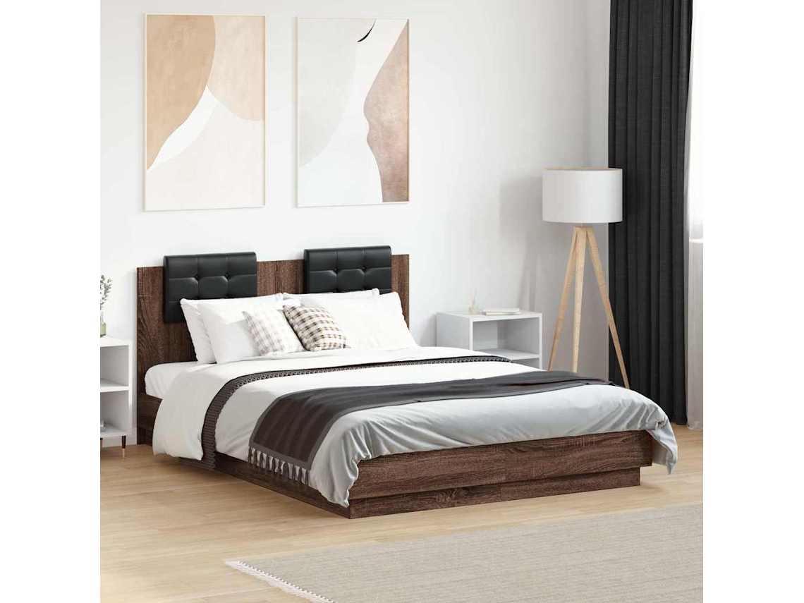 Cama Con Cabecero Madera De Ingeniería Marrón Roble 120x190 Cm