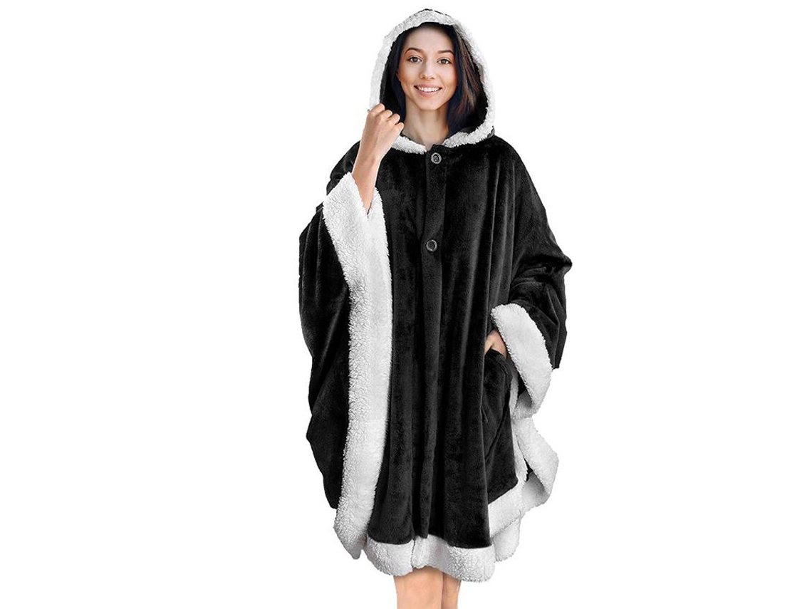 Manta Chrui Poncho Con Capucha Para Usar (negro)