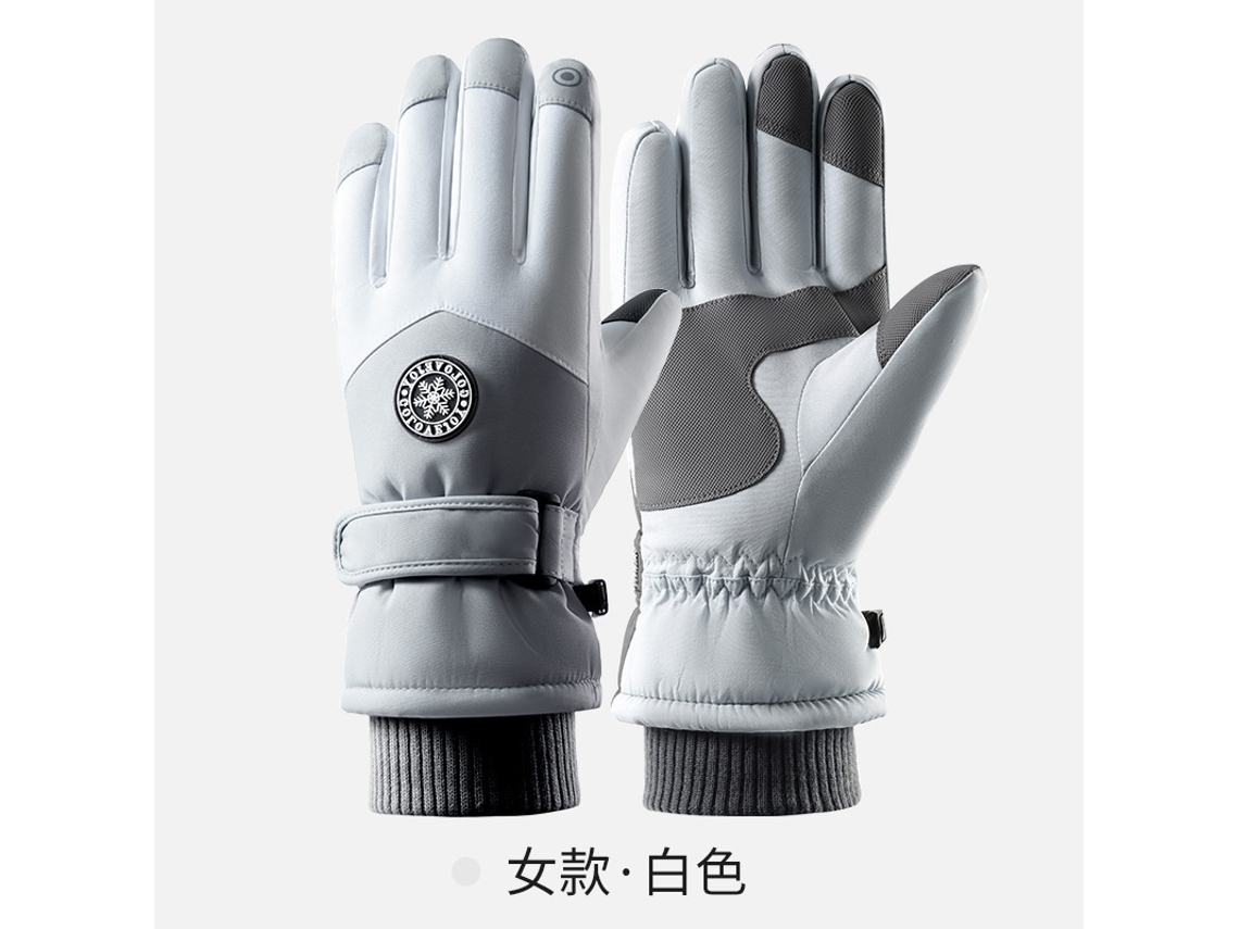 Guantes de esquí de invierno para hombre y mujer, impermeables, resistentes al viento, cálidos, gruesos, con logo redondo, color gris claro y blanco, talla única. Chennnls