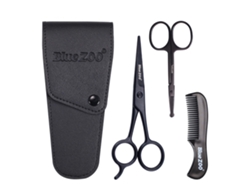 Kit De Afeitado Profesional Para Hombres: Cepillo, Peine, Tijeras De Acero Inoxidable Y Bolsa Negra