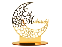Adorno Acrílico Eid Mubarak Ramadan Decoración Hogar Fiestas Regalos Dorado 20x13.5cm