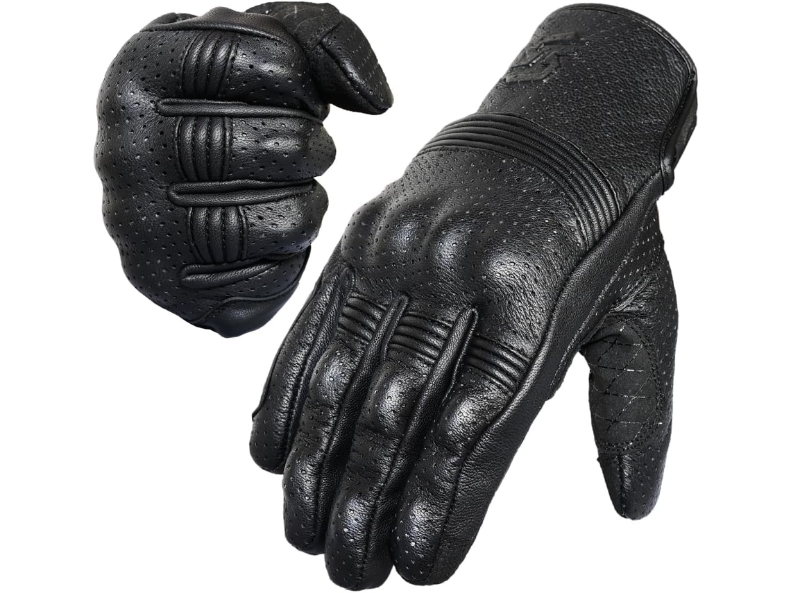 Guantes De Cuero Para Motocicleta Para Hombre Y Mujer | Pantalla Táctil | Dedos Completos | Piel De Cabra Dura (negro)