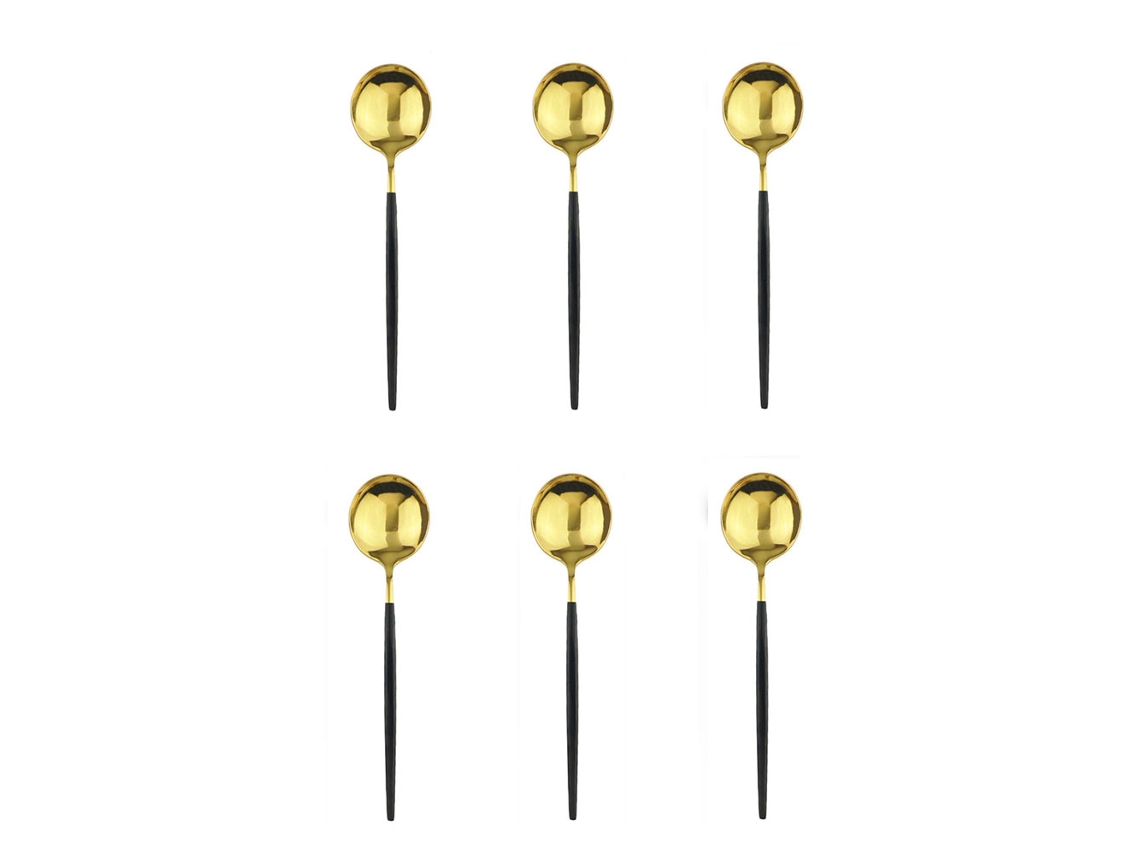 Juego de 6 cucharas pequeñas de acero inoxidable MDUG en negro y dorado (negro y dorado)