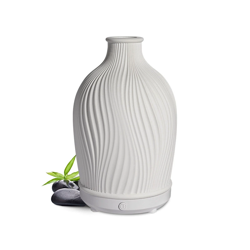 Humidificador sónico de aromaterapia con interfaz USB en resina blanca, forma de jarrón Mdug
