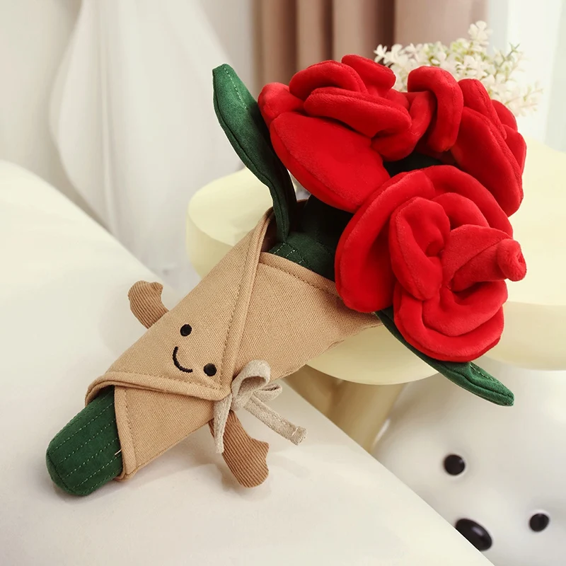 Ramo de rosas de felpa que nunca se marchita, decorado con suaves flores artificiales. MDUG (Rojo, aproximadamente 28 cm)