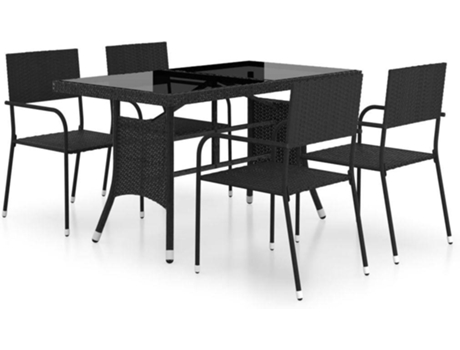Conjunto 5 de comedor para jardín VIDAXL ratán sintético negro