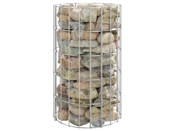 Macizo de flores elevado/cesta de gaviones sobre poste, Ø30 x 50 cm, acero galvanizado, DKD HOME DECOR