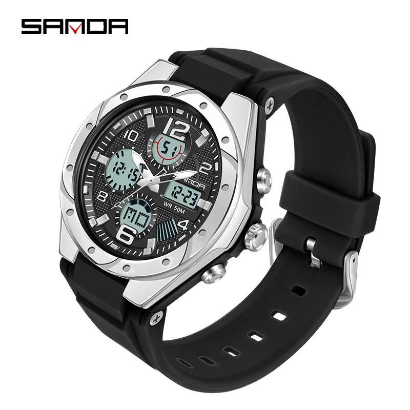 Reloj digital MDUG para hombre, elegante, con calendario, resistente al agua y alarma (blanco)