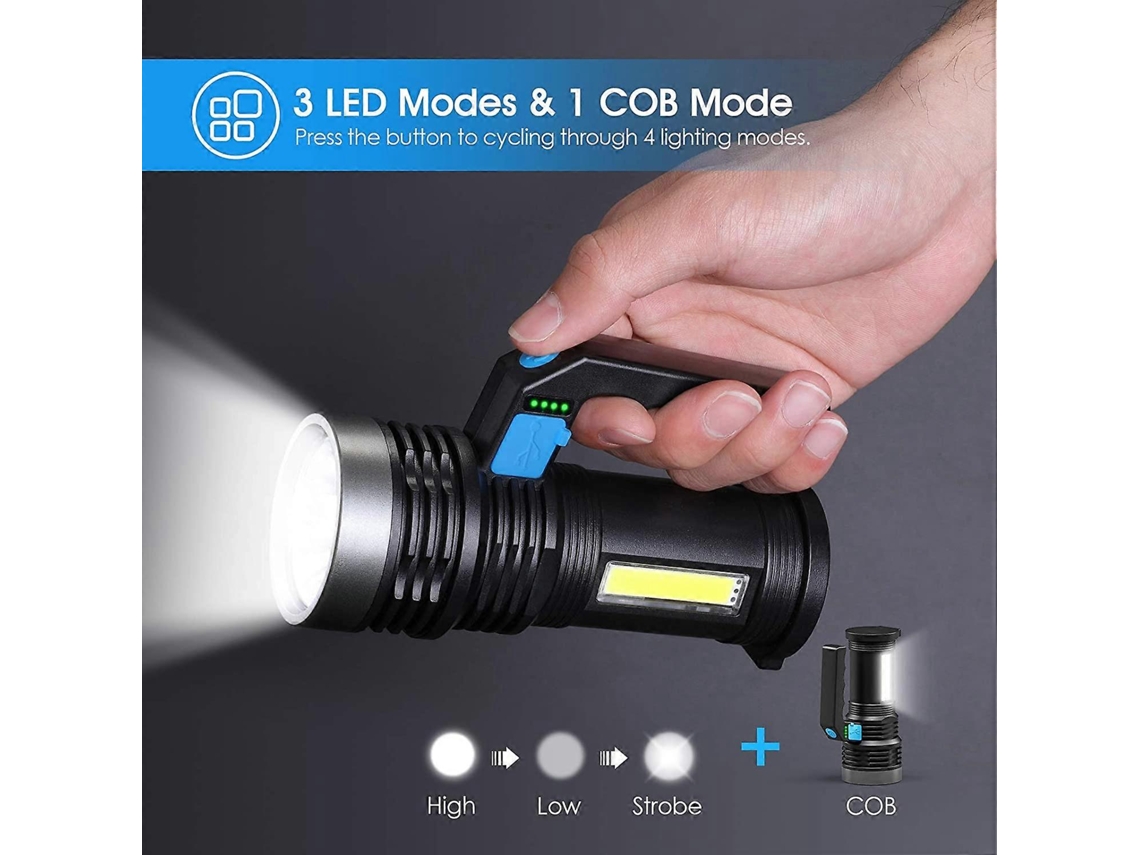 Linterna Led Recargable Usb, 4 Modos Con Luz De Trabajo Cob Y Mango, Impermeable Ip65 Para Exterior, Senderismo Y Acampada