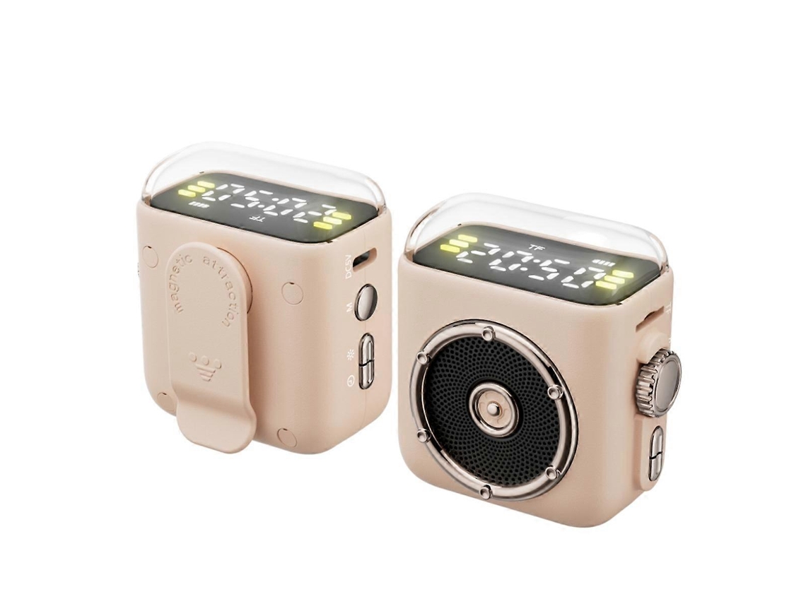 Mini altavoz Bluetooth con pantalla de tiempo y sonido de alta fidelidad, caja de música Chennnls beige