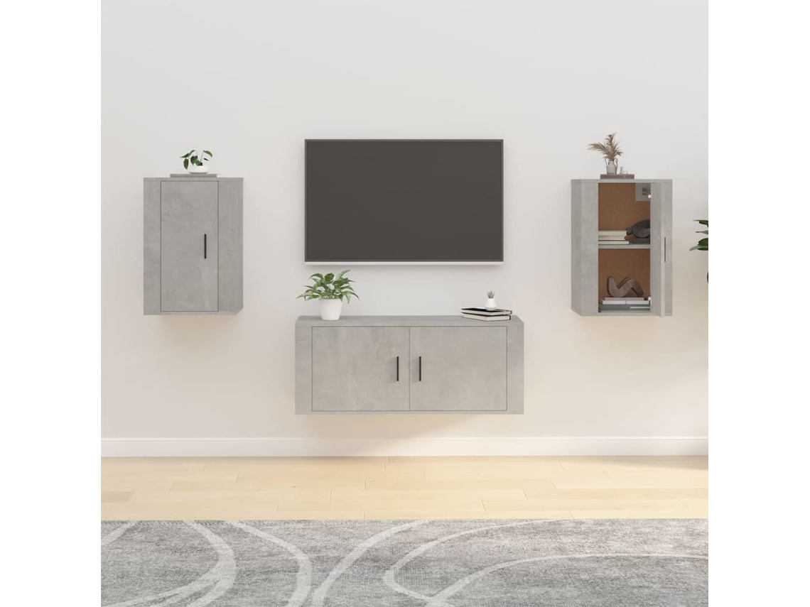 Estantería/Muebles de TV de Pared 2 Pzs 40X34,5X60 Cm Gris-Cemento