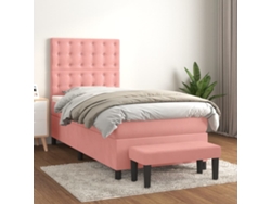 Cama Box Spring Con Colchón Terciopelo Rosa 90x200 Cm