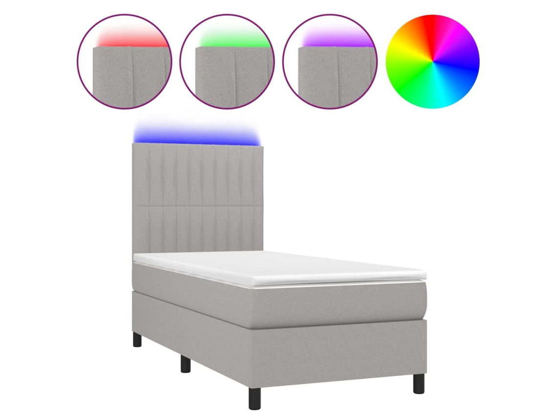 Maison Exclusive - Cama Box Spring Colchón Y Luces Led Tela Gris Claro 90x200 Cm