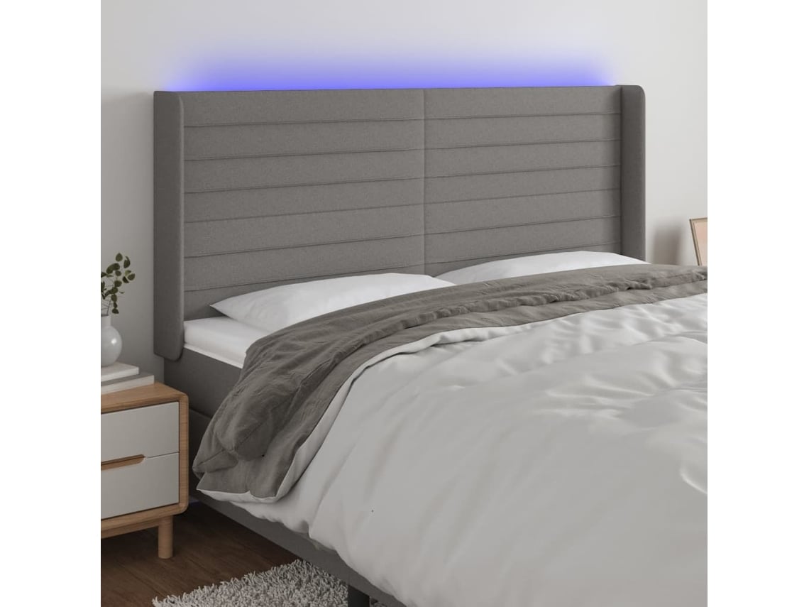 Cabecero Con Led De Tela Gris Oscuro 203x16x118/128 Cm
