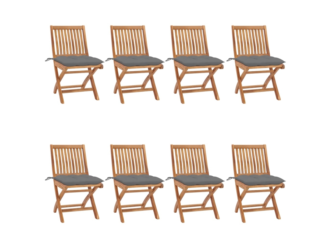 Sillas de jardín plegables de teca maciza de 8 piezas con cojines DKD Home Decor