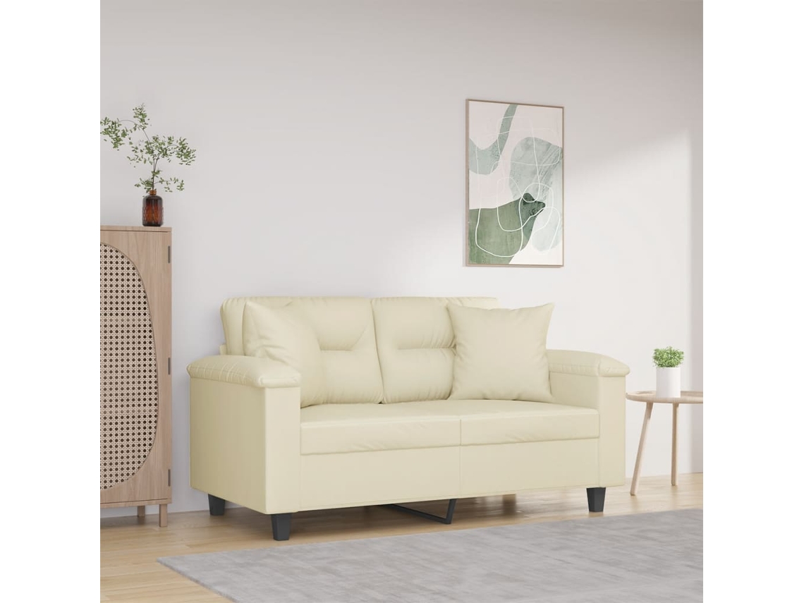 Sofá de 2 plazas HARLANV1 con cojines de piel color crema y función de relajación, 120 cm
