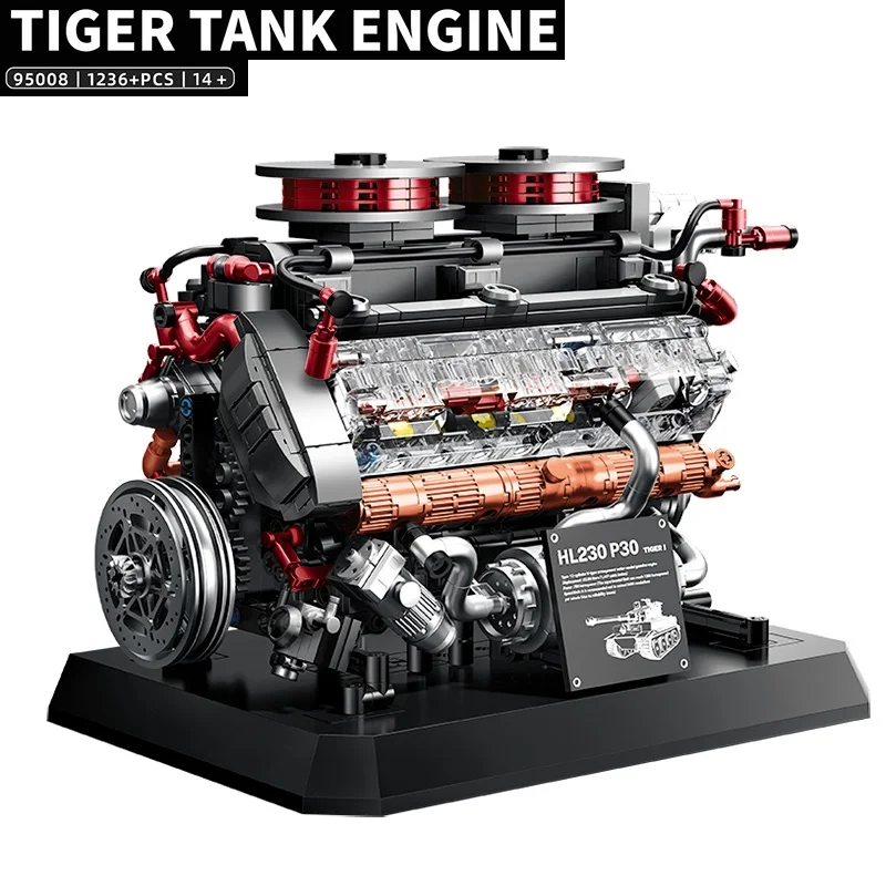 Bloques De Construcción Para Maquetas De Motores De Tanques Tiger De La Serie Militar, 1236 Piezas