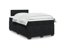 Cama Box Spring Con Colchón Terciopelo Negro 120x200 Cm