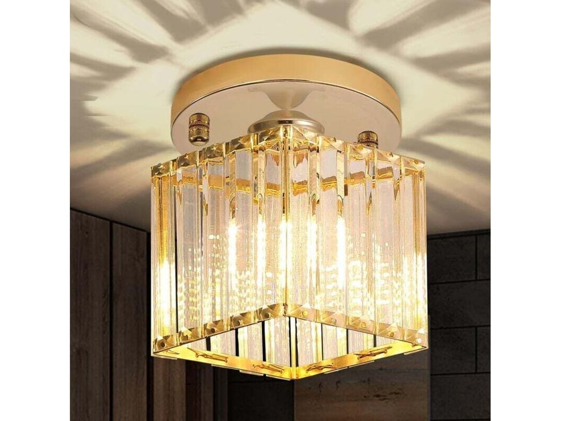 Lámpara De Techo Led Cuadrada En Cristal Dorado Para Cocina, Qua